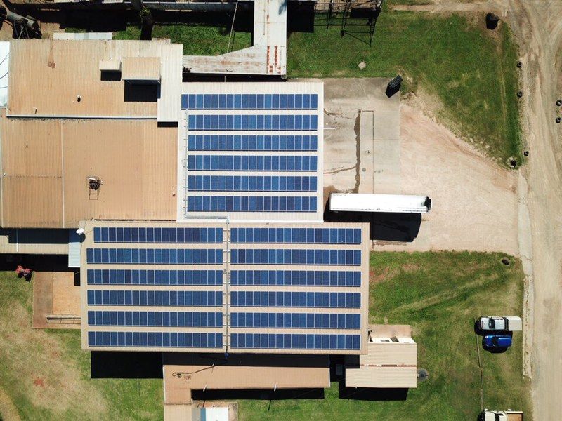 aerial view of solar panels on a building