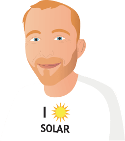 drawing of a man wearing a t-shirt that says I Sun Solar